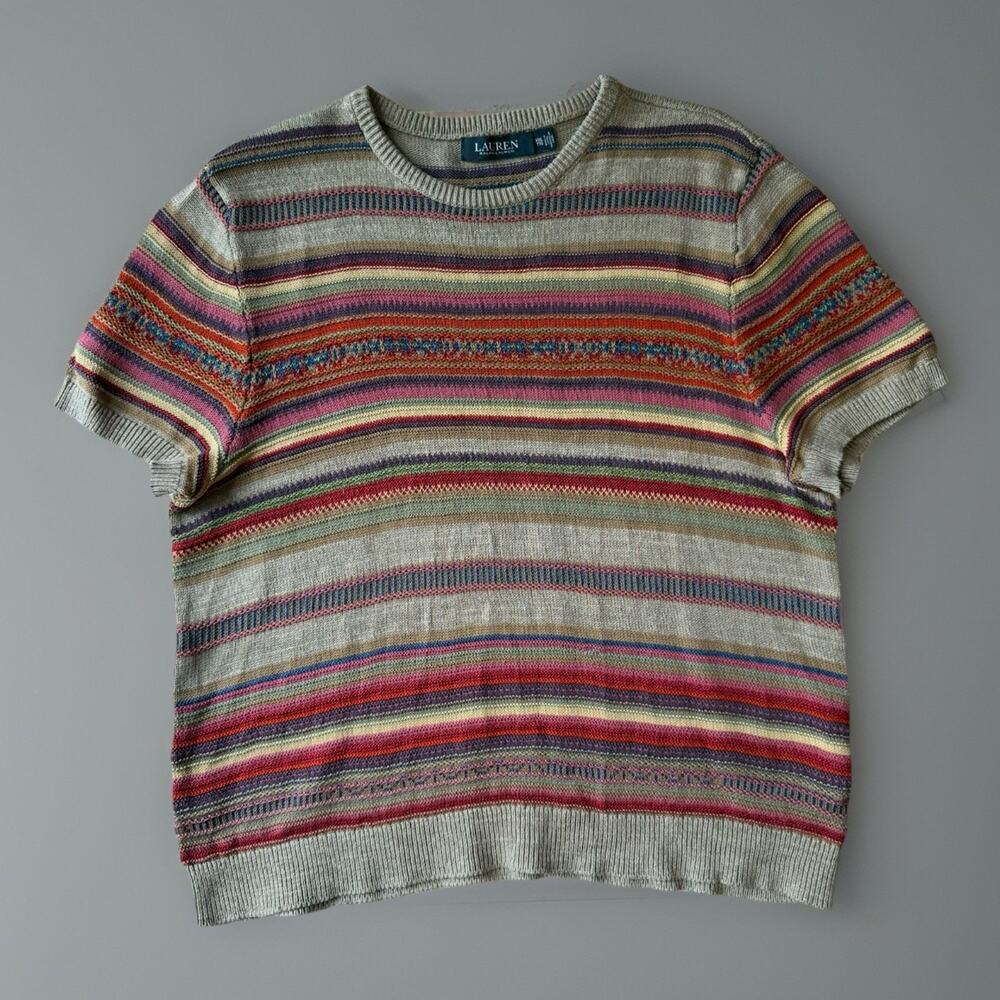 Lauren Ralph Lauren Fair Isle Sweater 2XL Multicolor Striped Short Sleeve Serape